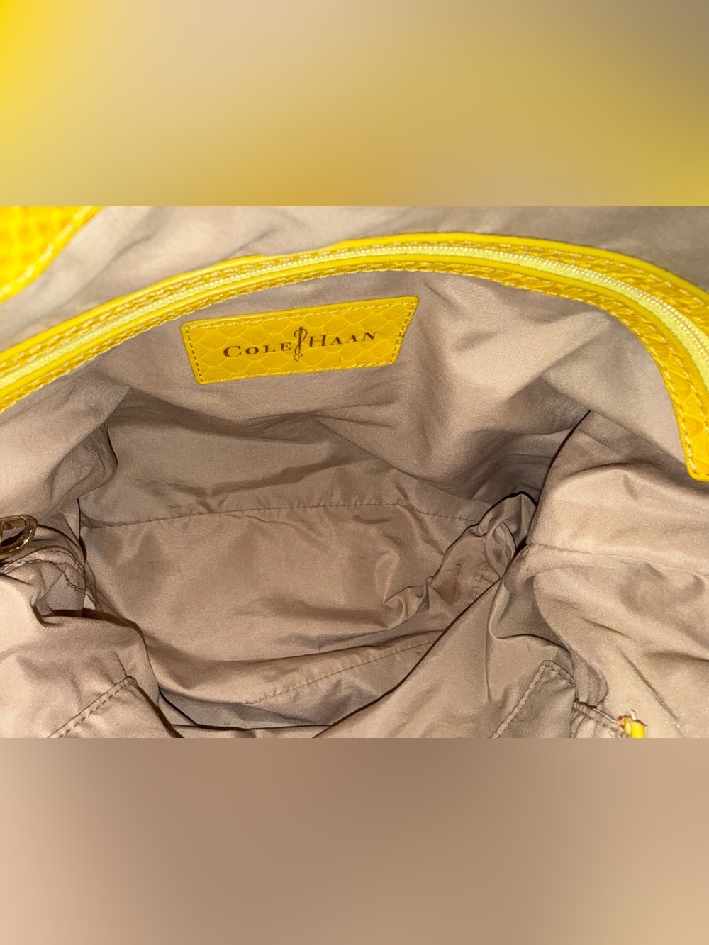 Cole Haan Casey Drawstring Hobo Shoulder Bag Sunflower Yellow Leather - Picture 15 of 16